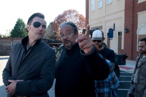 The Governor (David Morrissey) and Director Ernest Dickerson - The Walking Dead - Season 3, Episode 16 - Photo Credit: Gene Page/AMC